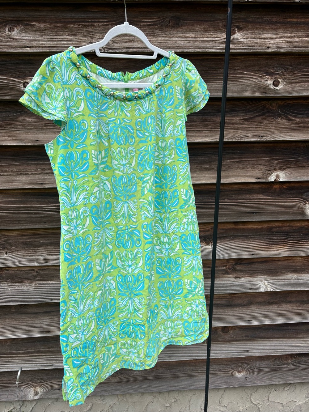 Lilly Pulitzer Lime Green & Aqua Print Casual Dress